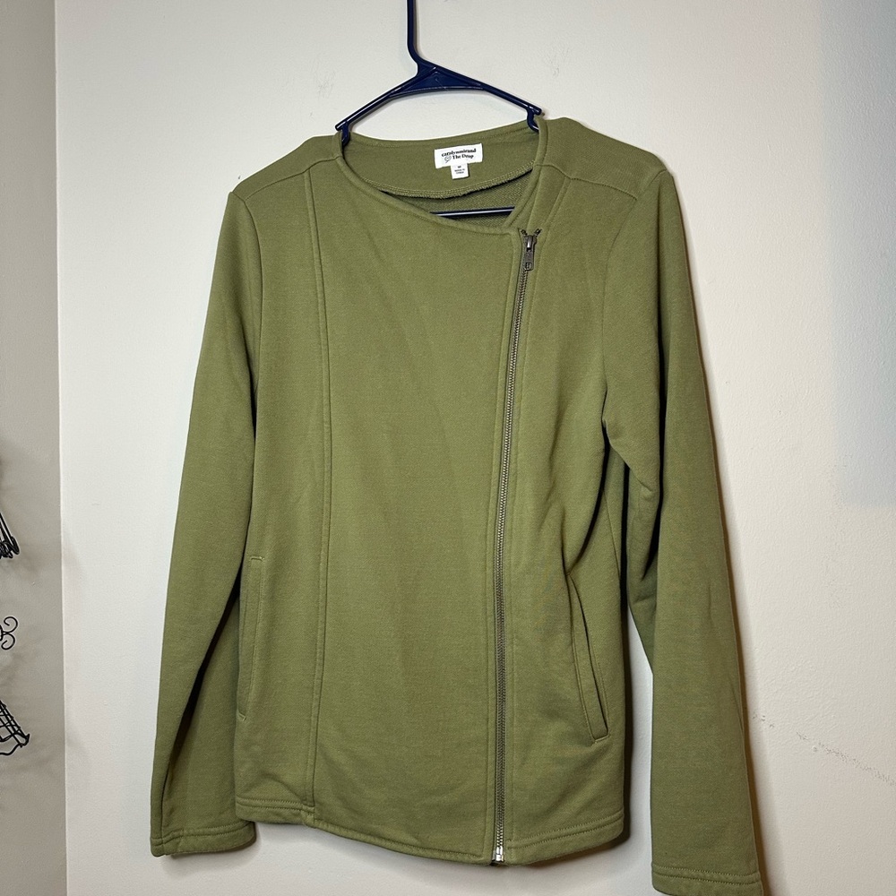 Caralynmirand The Drop Size Medium Knit Moto Jacket Olive long sleeve casual
